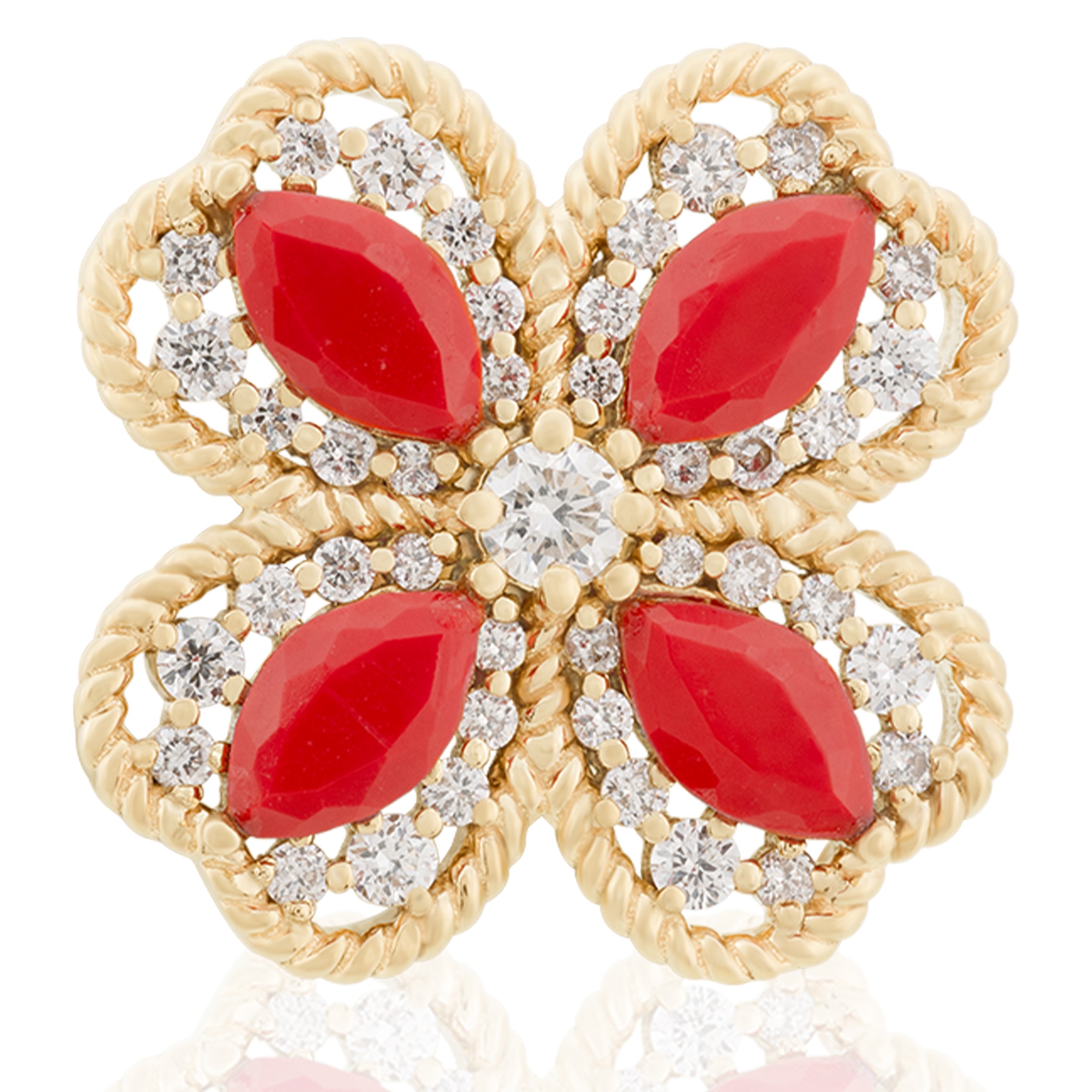 Earrings In 18k Yellow Gold With VS-G Diamonds And Red Coral Stone