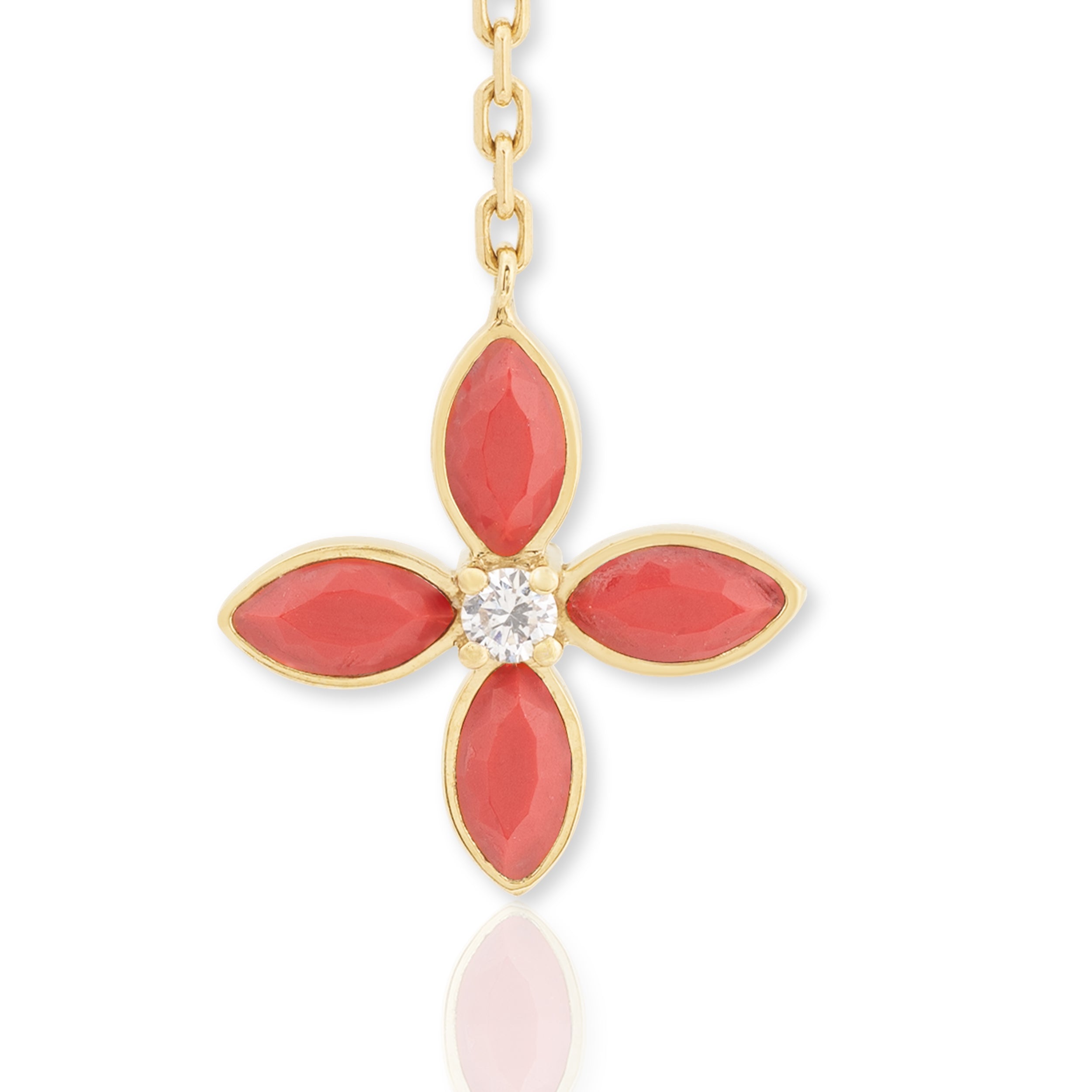 Earrings In 18k Yellow Gold With VS-G Diamonds And Red Coral Stone