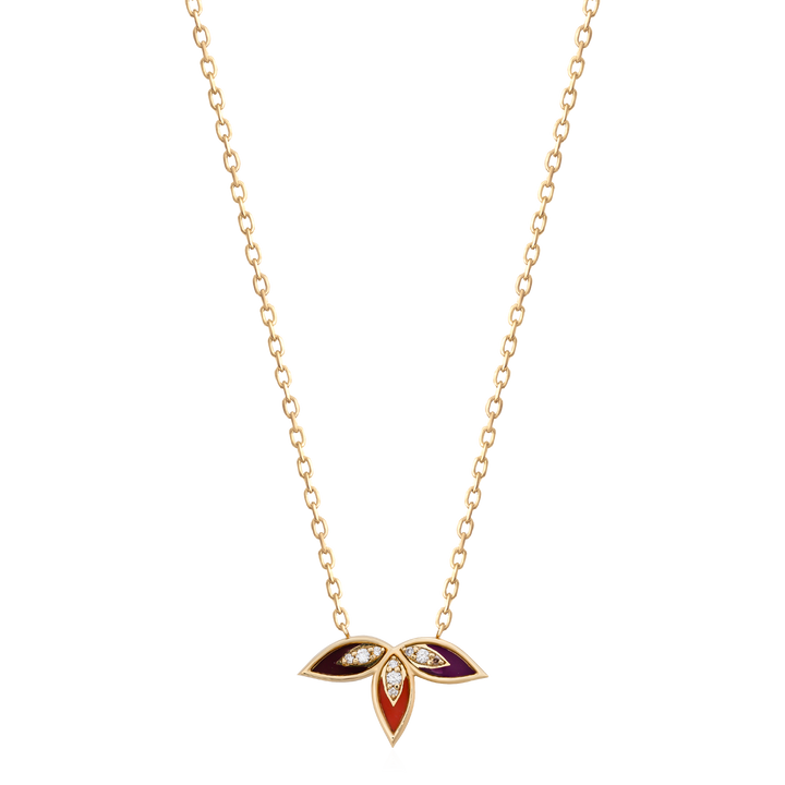 Pendant in 18k Yellow Gold with SI Diamonds & Enamel Color - Leaf Collection