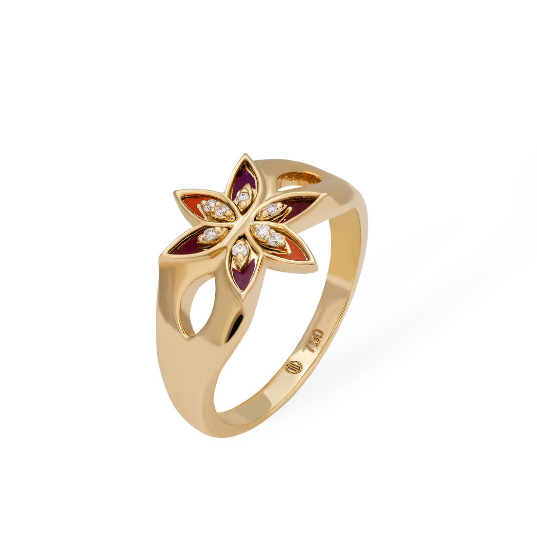 Ring in 18k Yellow Gold with VS-G Diamonds & Enamel Color - Leaf Collection