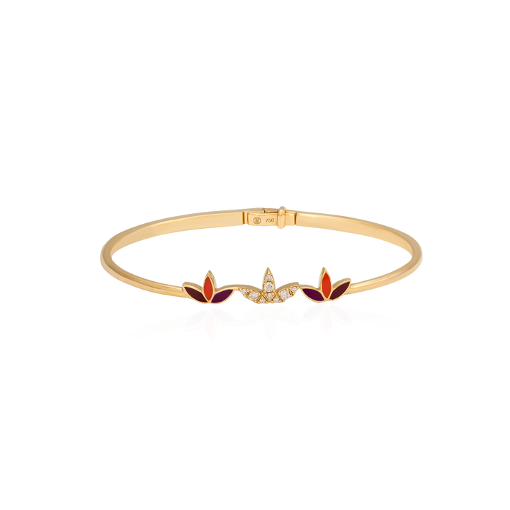 Bracelet in 18k Yellow Gold with SI diamonds & Enamel - Leaf Collection