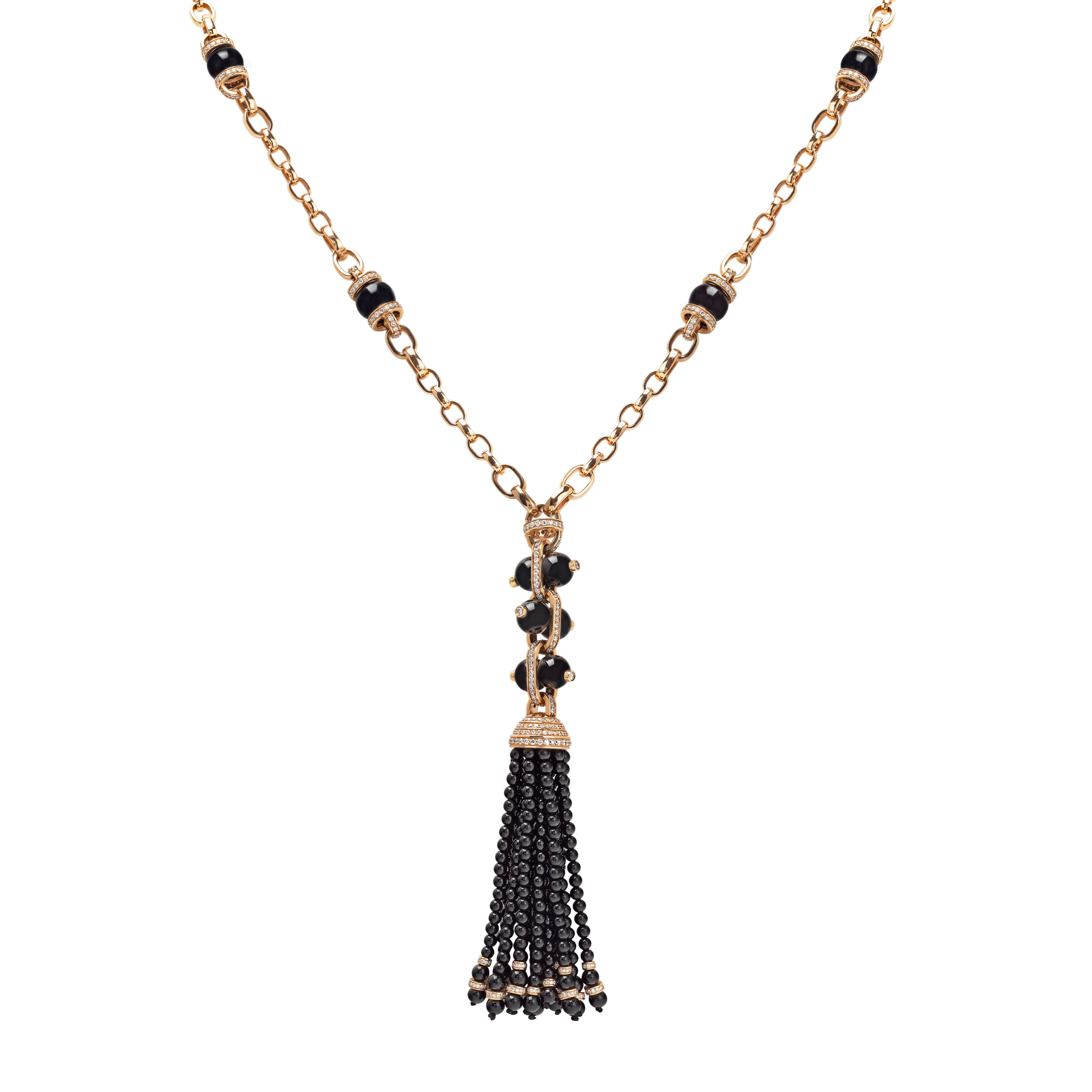 Necklace in 18K yellow gold with VS-G diamonds and black Onyx stone