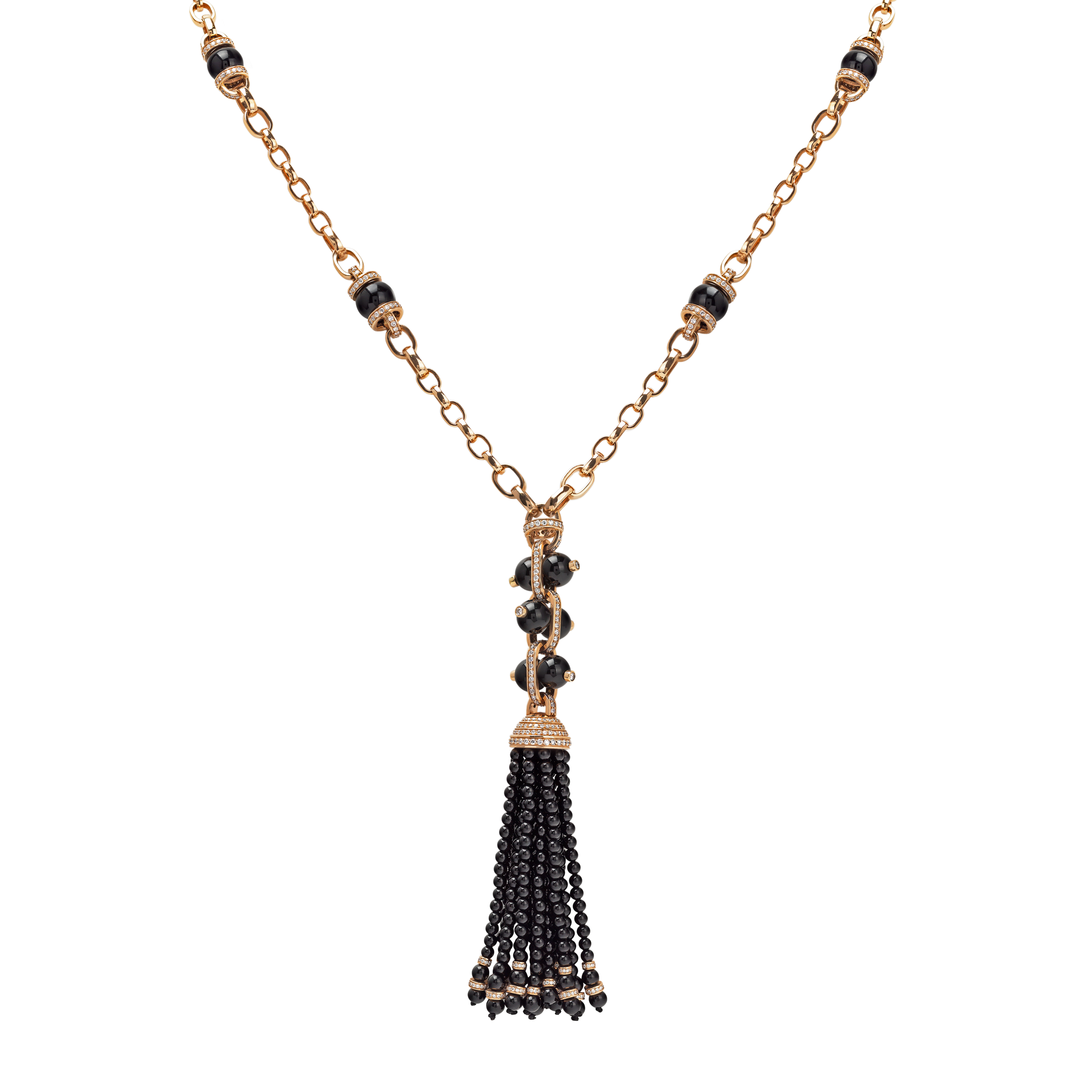 Necklace in 18K yellow gold with VS-G diamonds and black Onyx stone