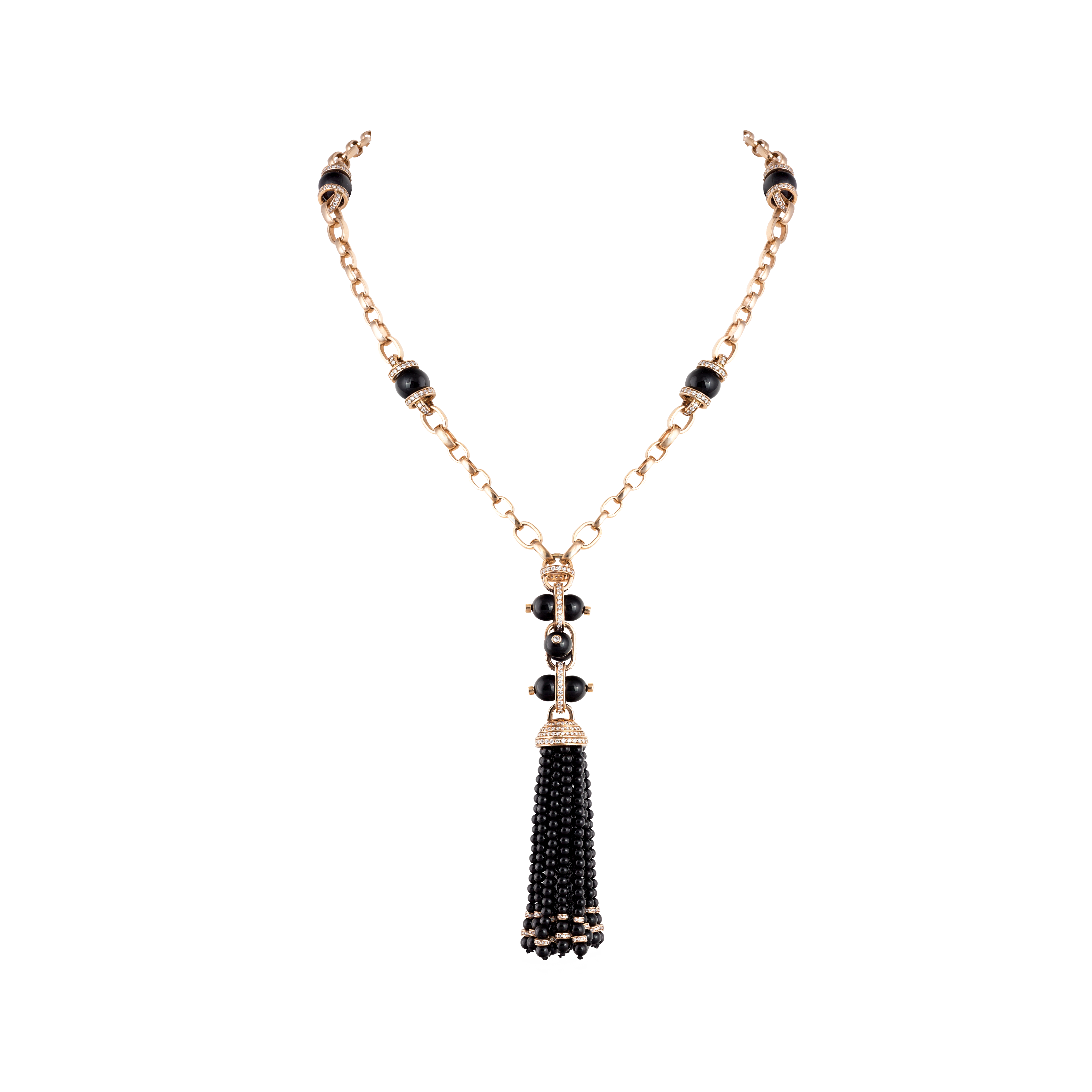 Necklace in 18K yellow gold with VS-G diamonds and black Onyx stone