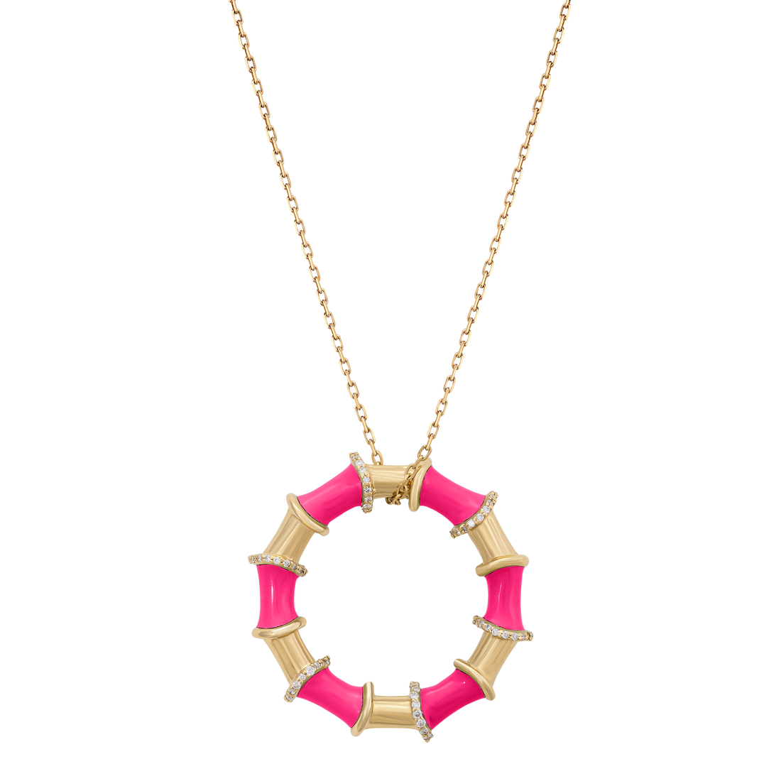 Pendant in 18k yellow Gold with VS-G Diamonds, & Enamel Color -  Bamboo Collection