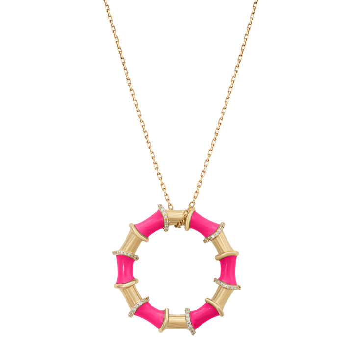 Pendant in 18k yellow Gold with VS-G Diamonds, & Enamel Color -  Bamboo Collection