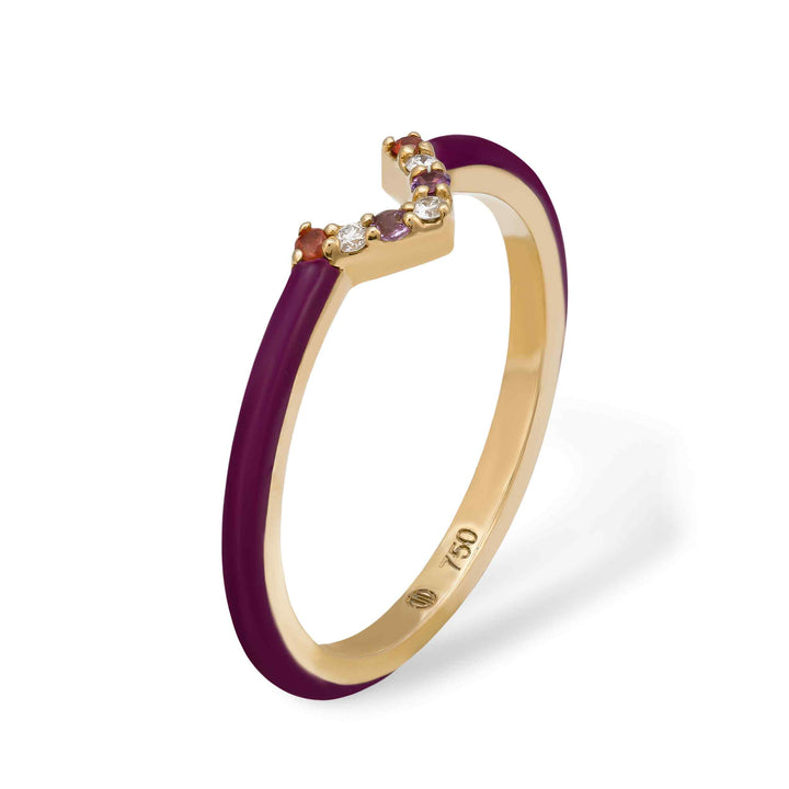 Ring in 18k Yellow Gold with Amethyst, Orange, Citrine Stone - Leaf Collection