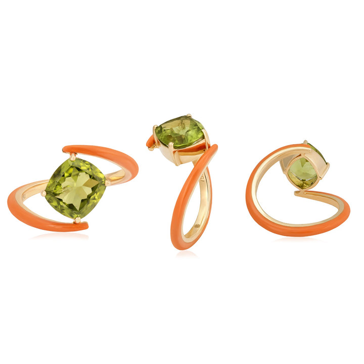 Eye Candy Ring18k Yellow Gold, Peridot Stone, And Orange Color