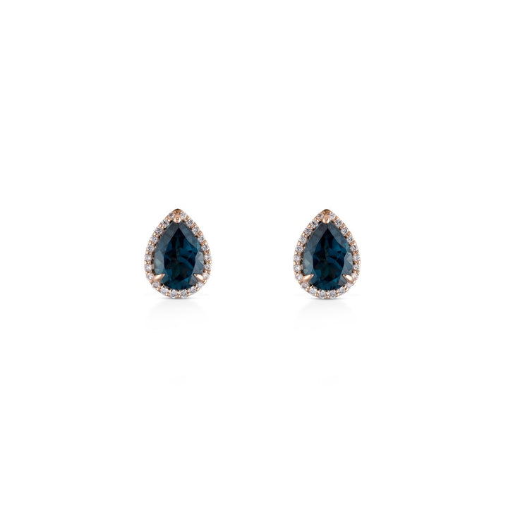 Eye Candy 18K yellow gold studs with VS-G diamonds, blue sapphire, and white enamel