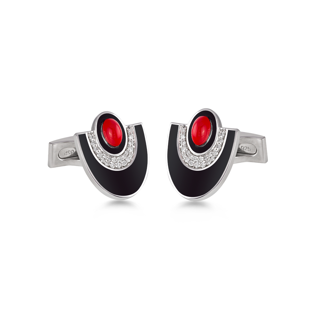 Cufflinks in 18K White Gold with VS-G Diamond Black Enamel - Josephine