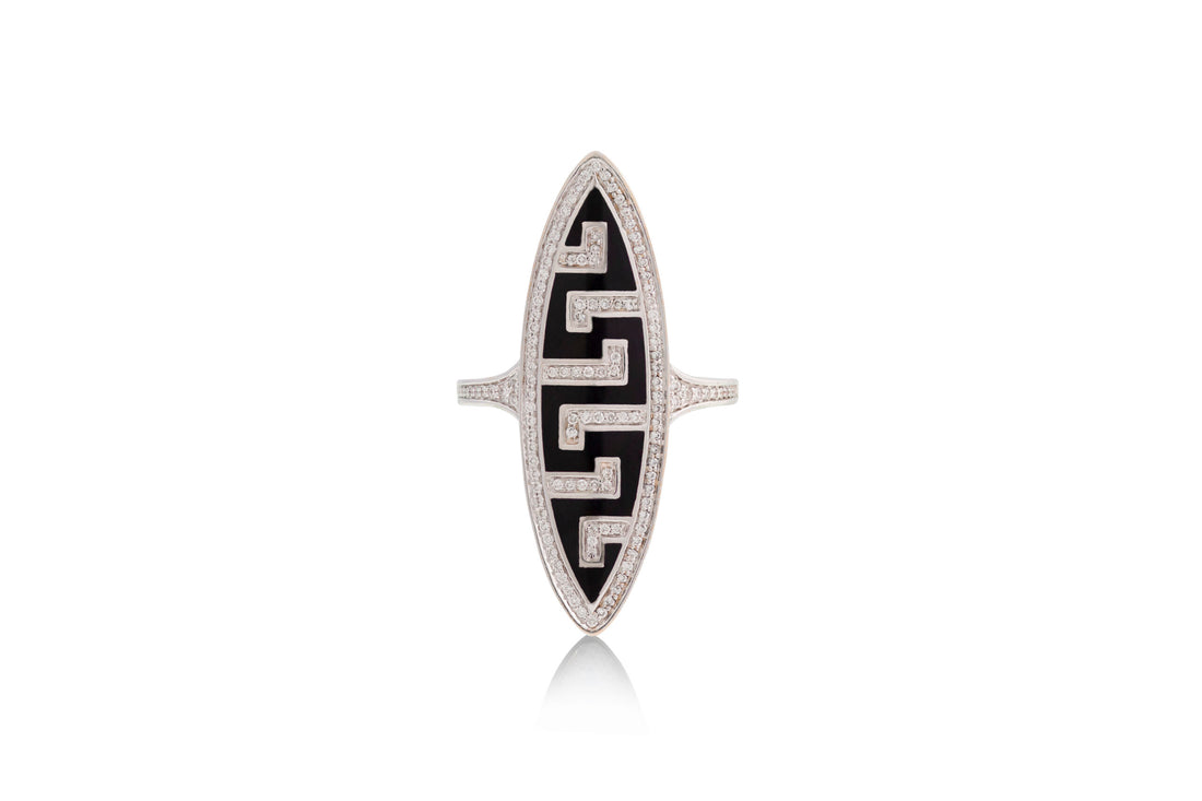 Ring In 18K White Gold With VS-G Diamonds And Black Enamel