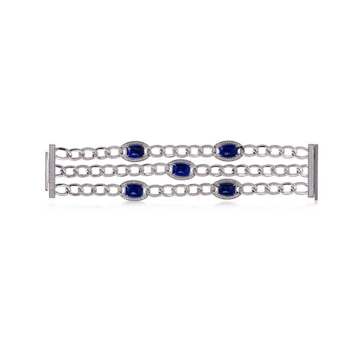 Bracelet in 18K white gold with VS-G diamonds and Lapis stone - Art deco