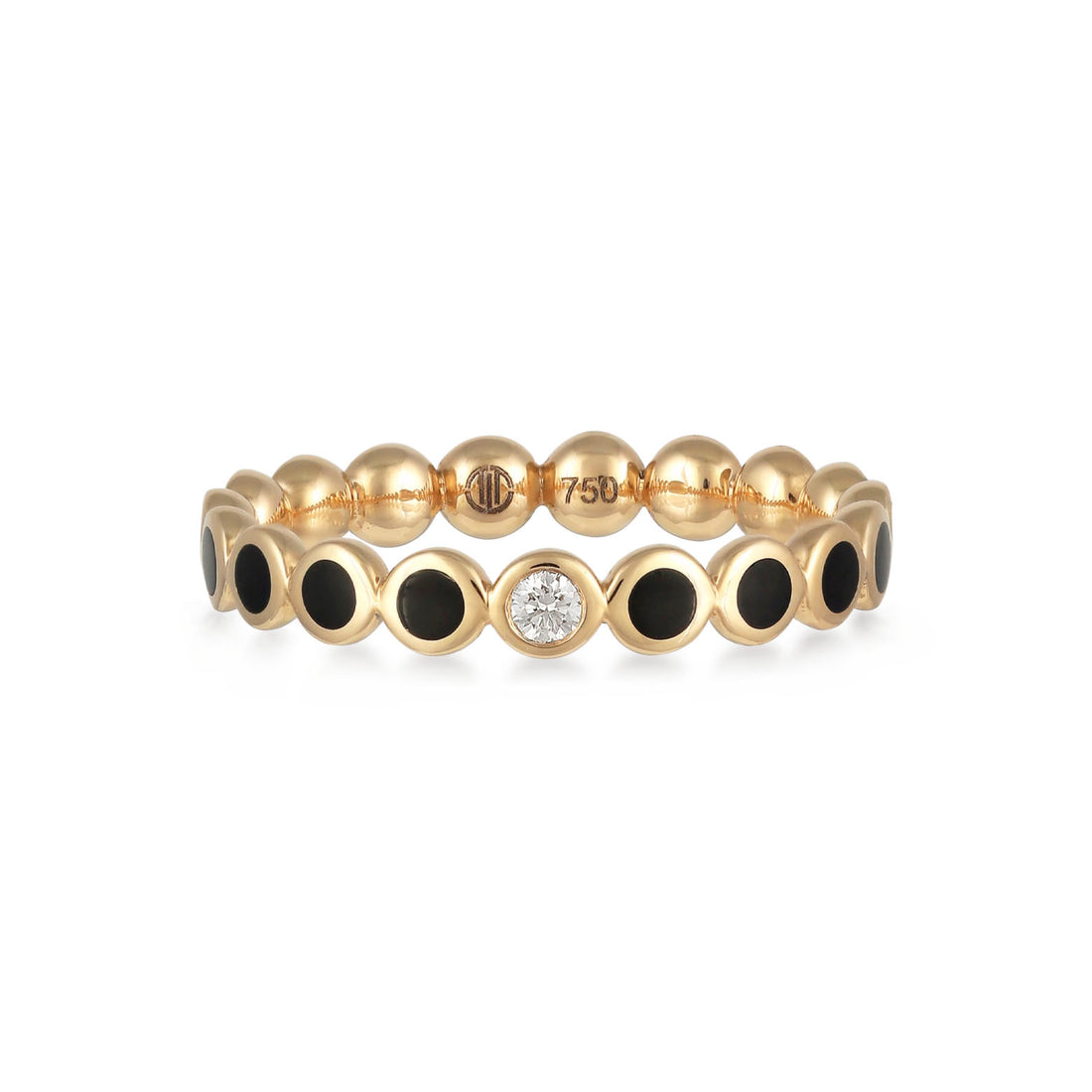 Ring in 18K yellow gold with VS-G diamonds and black enamel