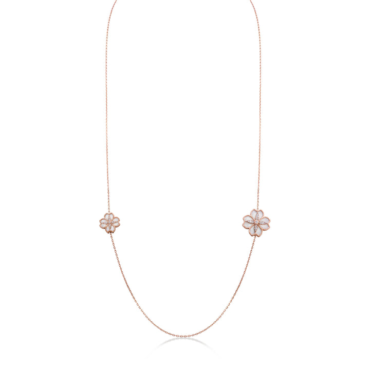 Mallow Flower Necklace in 18K rose gold with VS-G diamonds and MOP stone