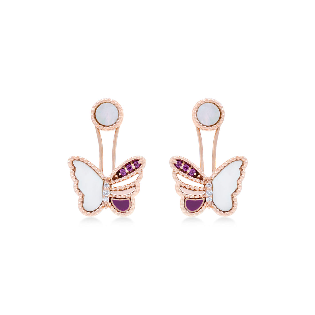 Fly Away Earrings In 18k Rose Gold With Purple Enamel, SI Diamond