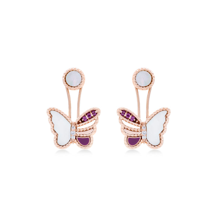 Fly Away Earrings In 18k Rose Gold With Purple Enamel, SI Diamond