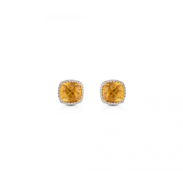 Eye Candy Earrings in 18K Yellow Gold with VS-G diamonds, citrine, and mint green enamel