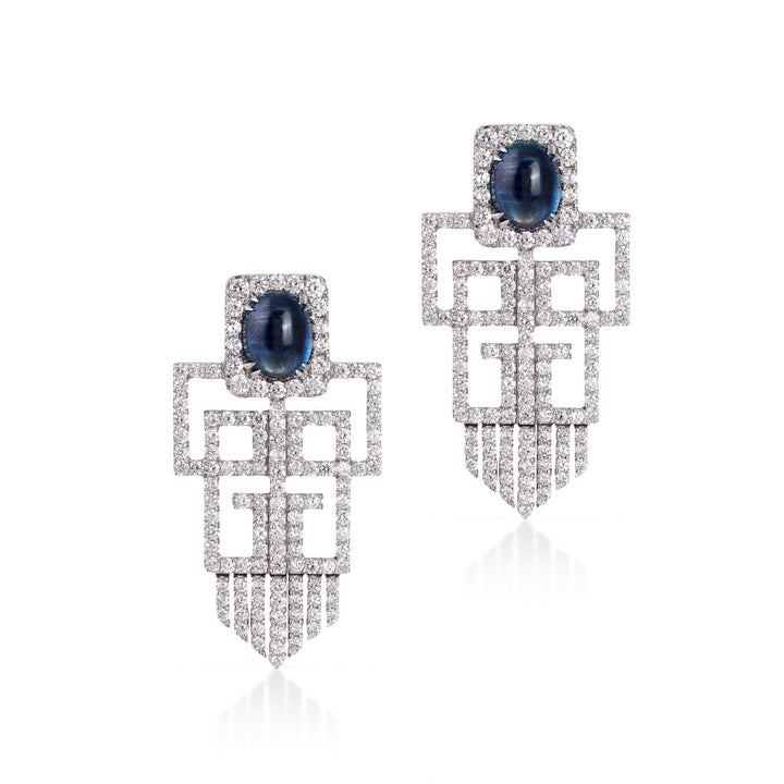 Art deco earrings inspired 18k white gold , adorned with VS-G diamonds