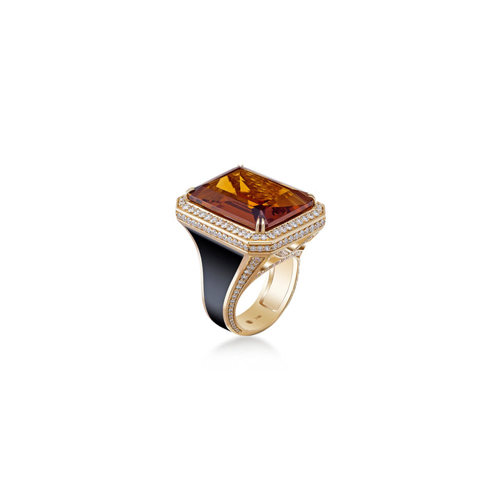 Ring in 18K yellow gold with VS-G diamonds and stone