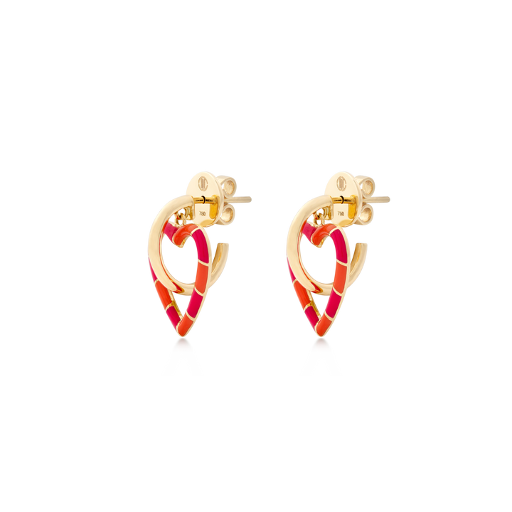 Heart-Shaped Earring in 18K Yellow with Orange/Fuchsia Enamel