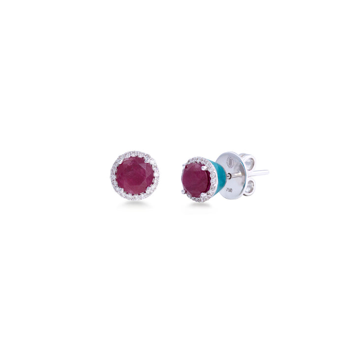 Eye Candy Earring in 18K white gold with VS-G diamonds, Ruby stone, and turquoise enamel