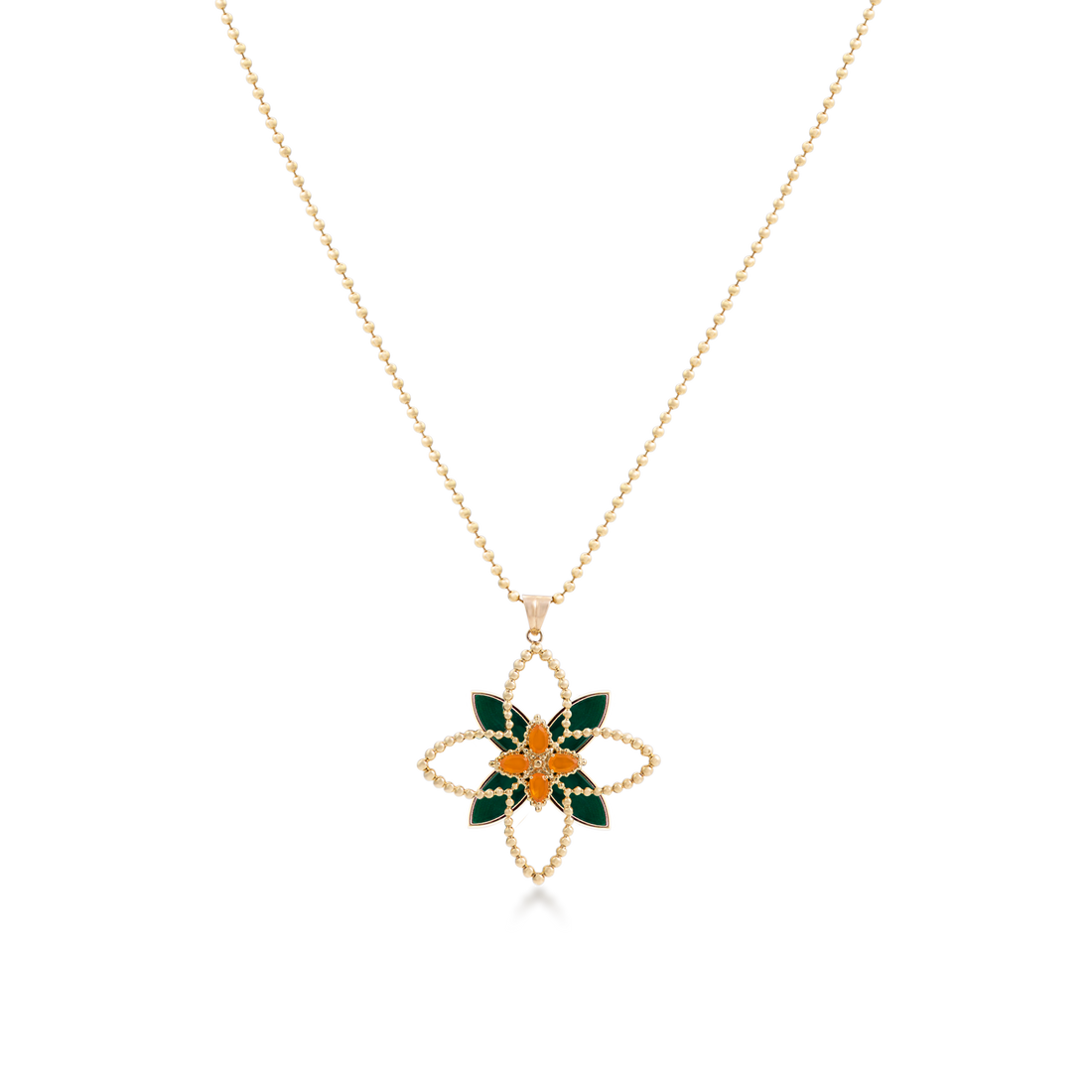 Pendant in Flower shape with Moving Petals in 18K Yellow Gold