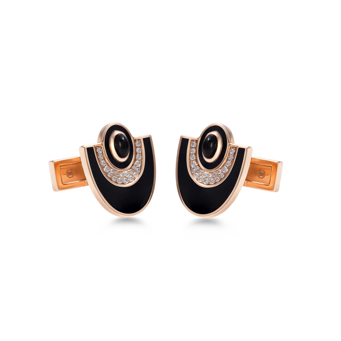 Cufflinks in 18K Rose Gold with VS-G Diamond,Onyx and Black Enamel - Josephine