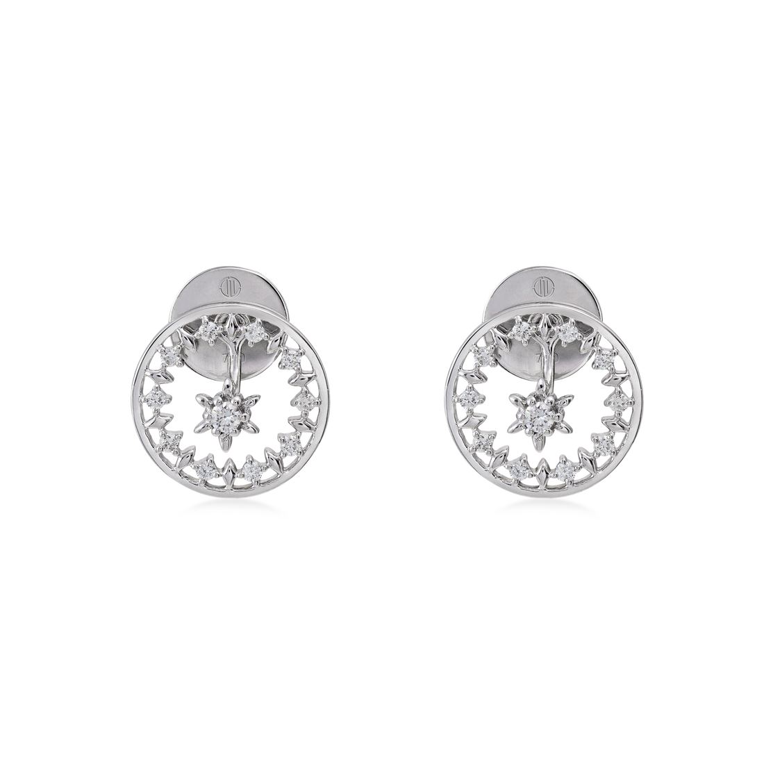 Earrings in 18K White Gold with VS-G Diamond and one Star in the Middle Earring