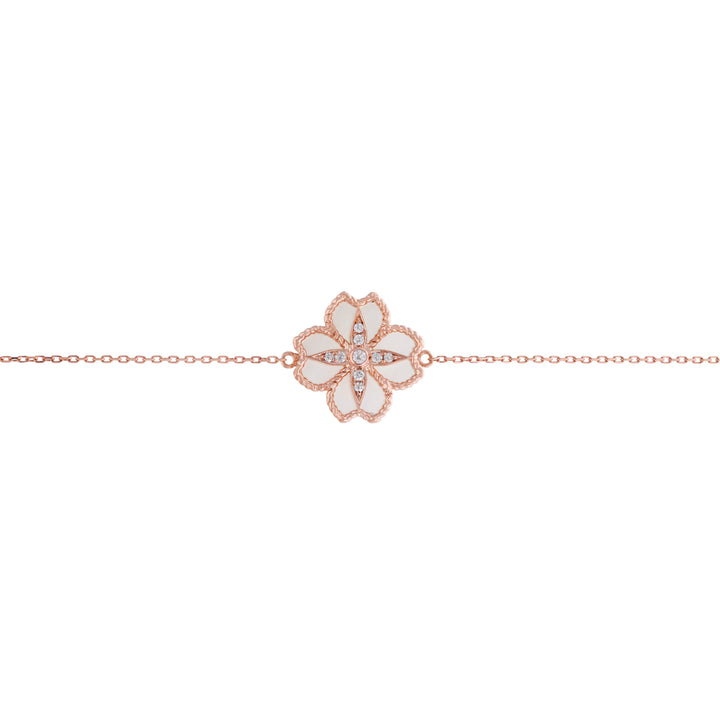 Mallow Flower Bracelets In 18K Rose Gold With VS-G Diamonds And MOP Stone