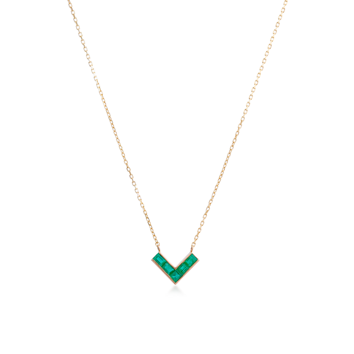 Necklace in 18K Yellow Gold and Emerald Stone