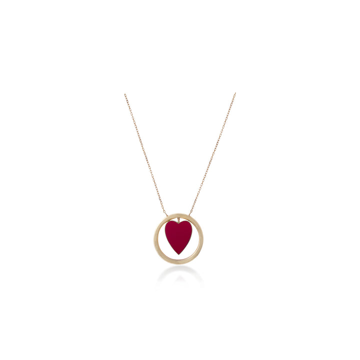 Pendant in Heart-Shaped with 18K Yellow Gold with Double Sided Fuchsia/Orange Enamel