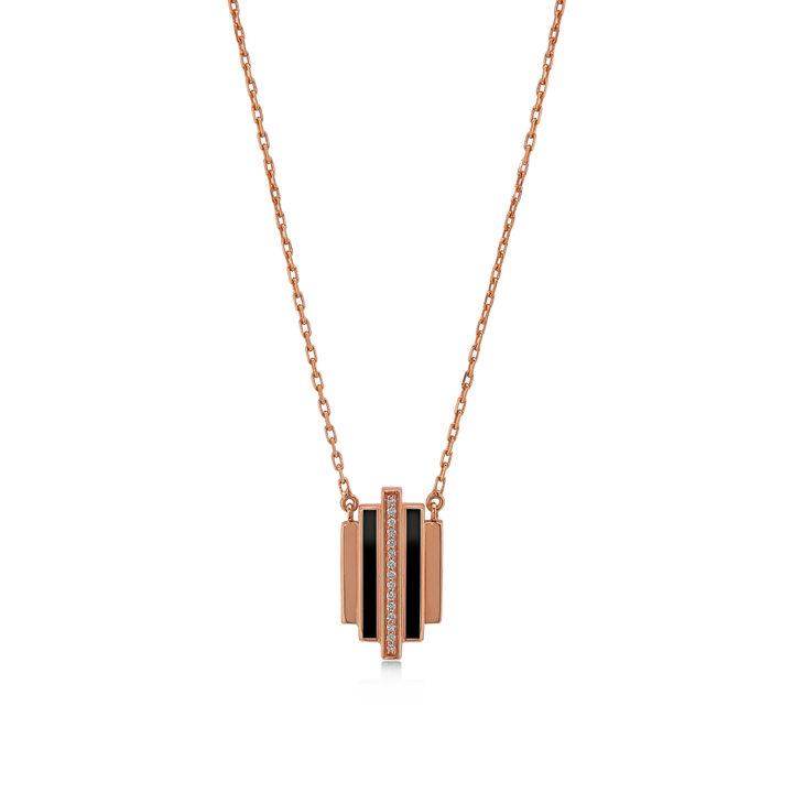 Pendant in 18K Rose Gold with VS-G Diamond and Black Enamel