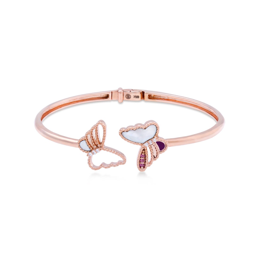 Fly Away Bangles In 18k Rose Gold With Purple Enamel, SI Diamonds