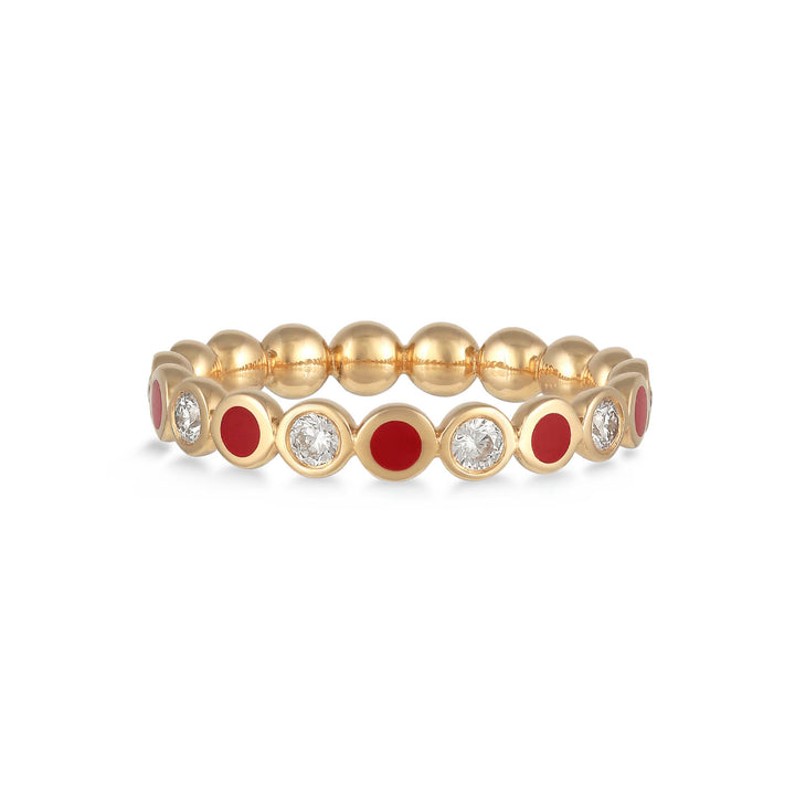 Ring in 18K yellow gold with VS-G diamonds and red enamel