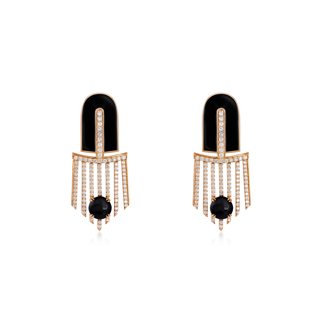 Earrings in 18K Yellow Old with VS-G Diamond, Black Onyx and Black Enamel Earring