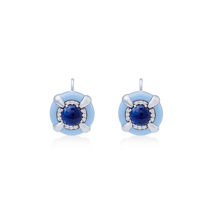 Sweet Cloudy Earrings In 18K White Gold With VS-G Diamonds, Sodolite Stone