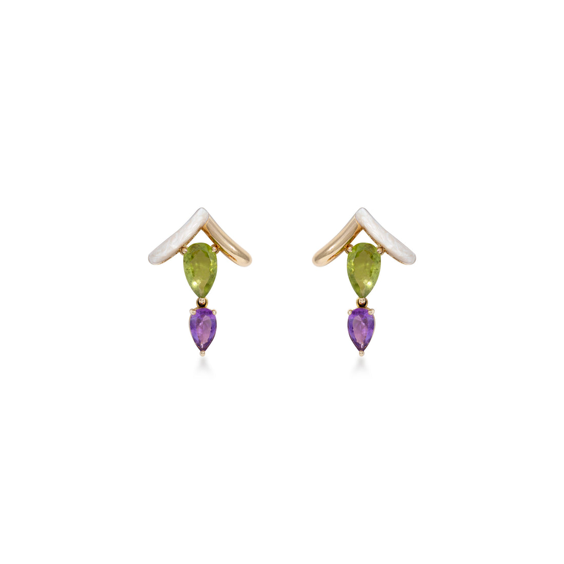 Eye Candy Earrings in 18K yellow gold with MOP enamel, peridot - Eye Candy collection