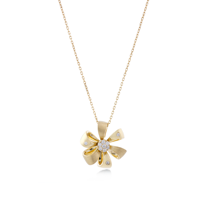 Flora Necklace Pendant in Flower Shapes with 18K Yellow Gold with VS-G Diamonds