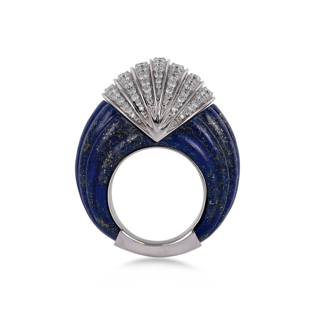 Ring in 18K white gold with VS-G diamonds and Lapis stone