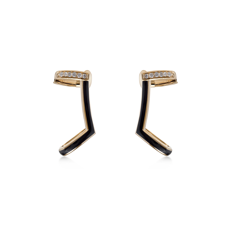 Earrings in 18K Yellow Gold with VS-G Diamonds and Black Enamel