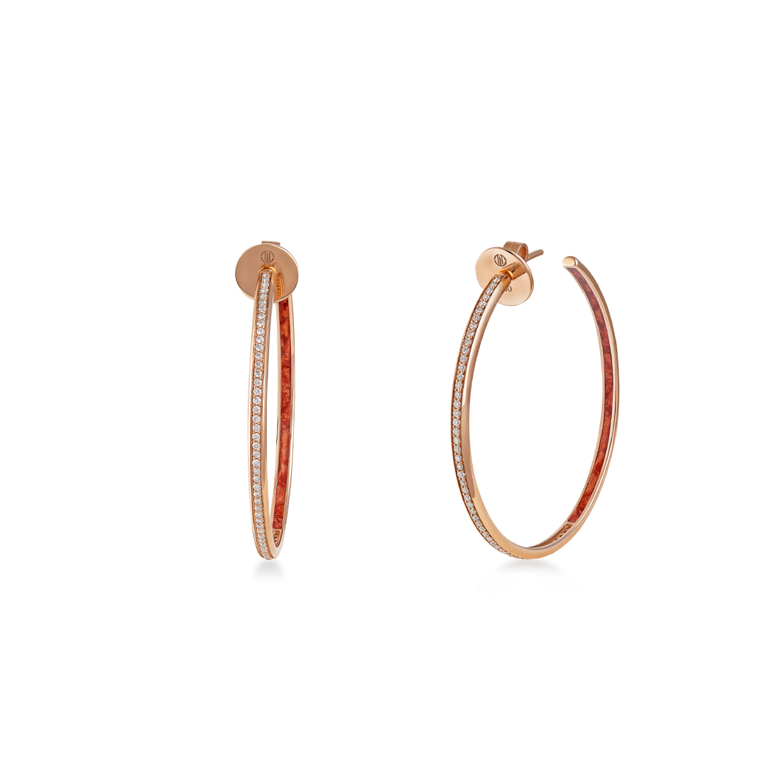 Hoop Earring in 18K Yellow Gold with VS-G Diamond and Brown Enamel