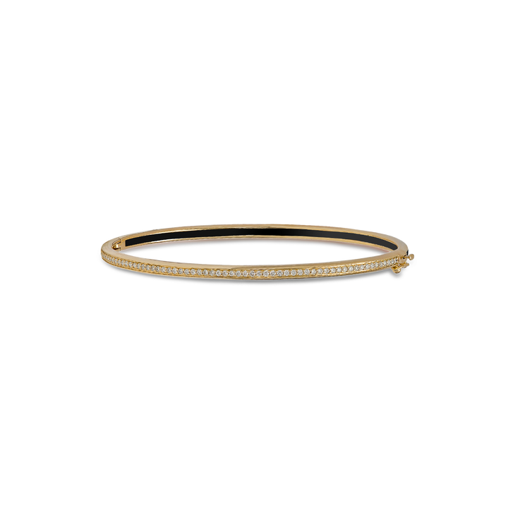 Bangle in 18K Yellow Gold with VS-G Diamond and Black Enamel