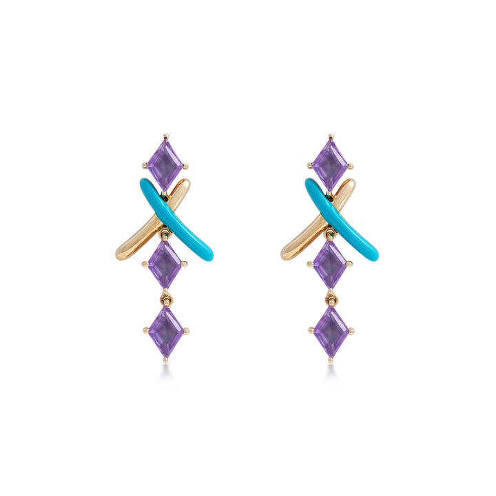 Eye Candy Earrings in 18K yellow gold with turquoise enamel