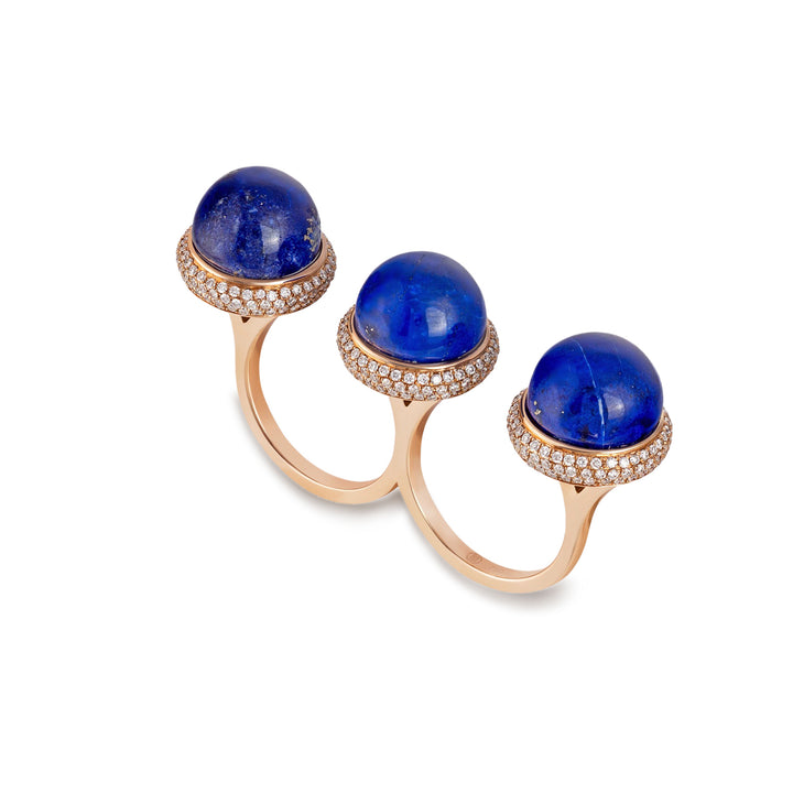 Garden of Eden Double ring in 18K rose gold with VS-G diamonds and Lapis stone