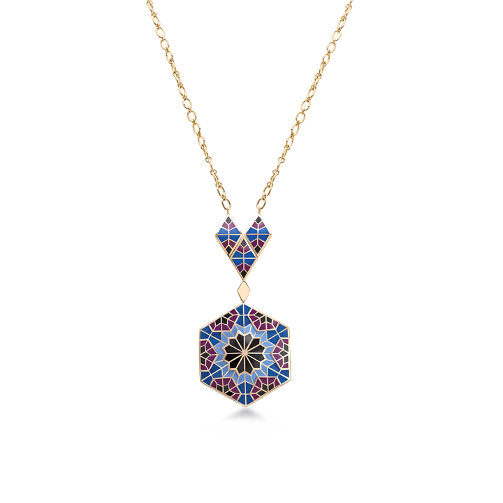 Necklace in 18K Yellow Gold with Purple/Blue/Black Enamel