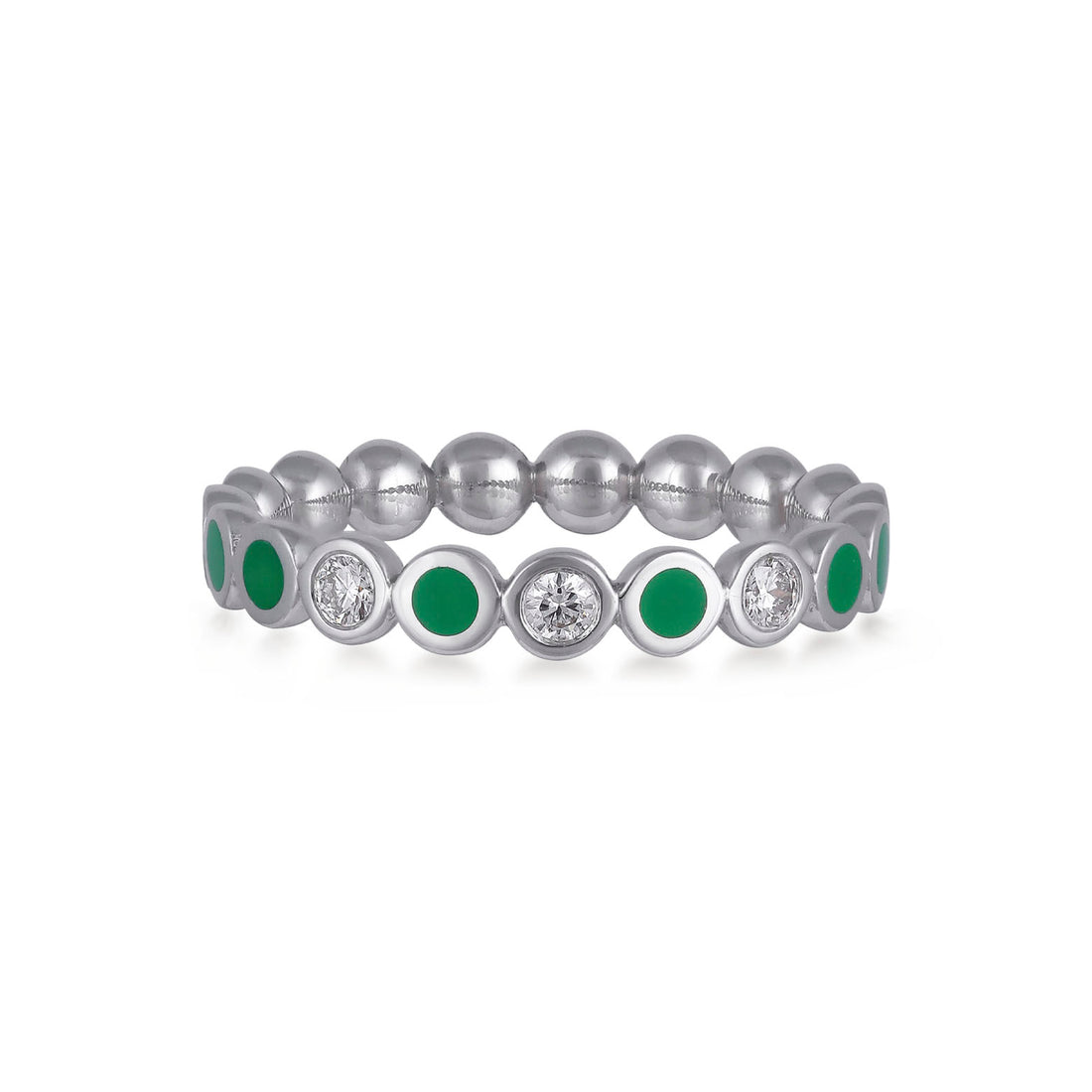 Ring In 18K White Gold With VS-G Diamonds And Green Enamel