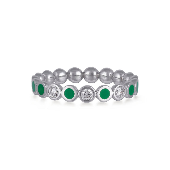 Ring In 18K White Gold With VS-G Diamonds And Green Enamel