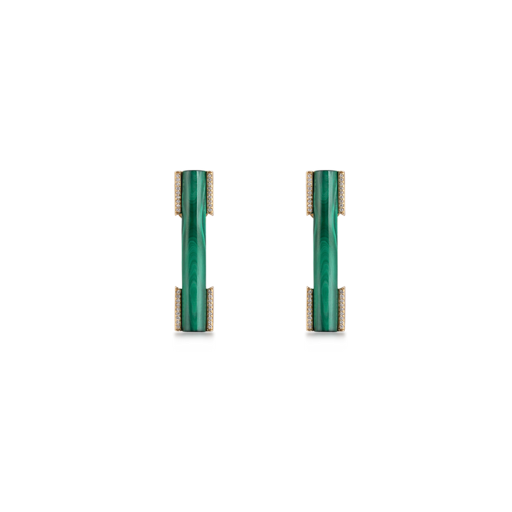 Tropicalia Earring in 18K Yellow Gold with VS-G Diamond, Malachite Stone