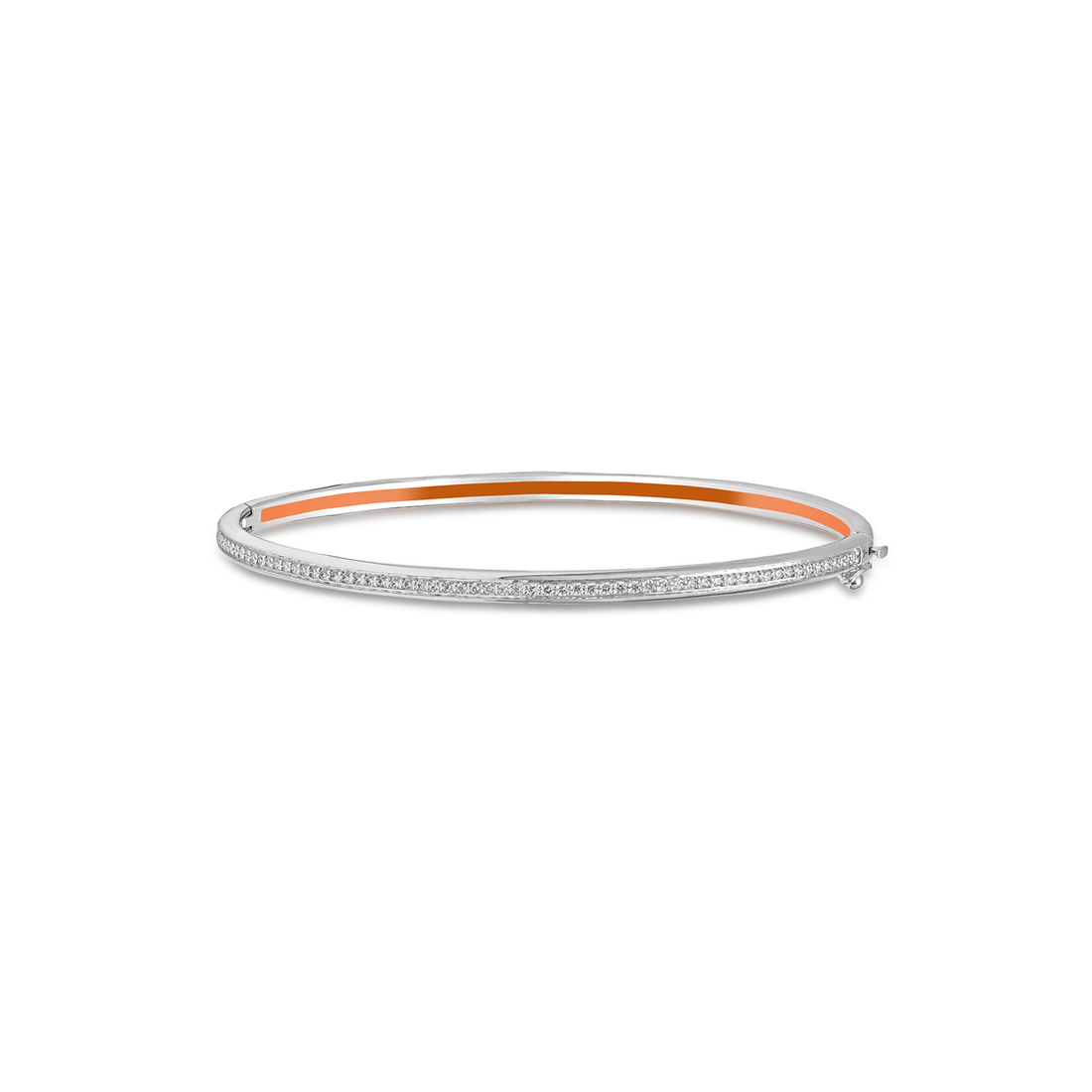 Bangle in 18K White Gold with VS-G Diamond and Orange Enamel