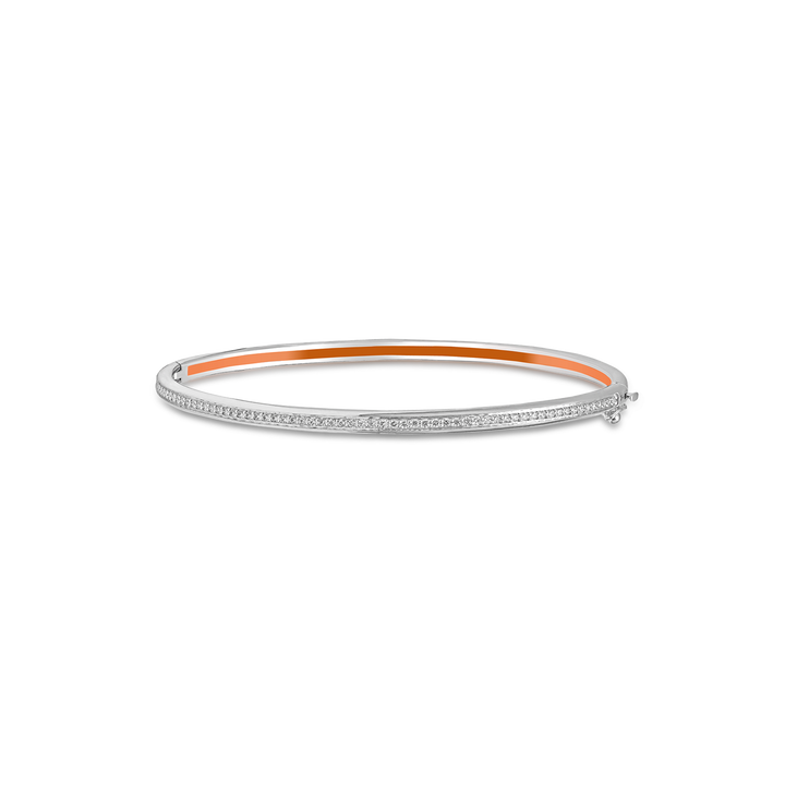 Bangle in 18K White Gold with VS-G Diamond and Orange Enamel